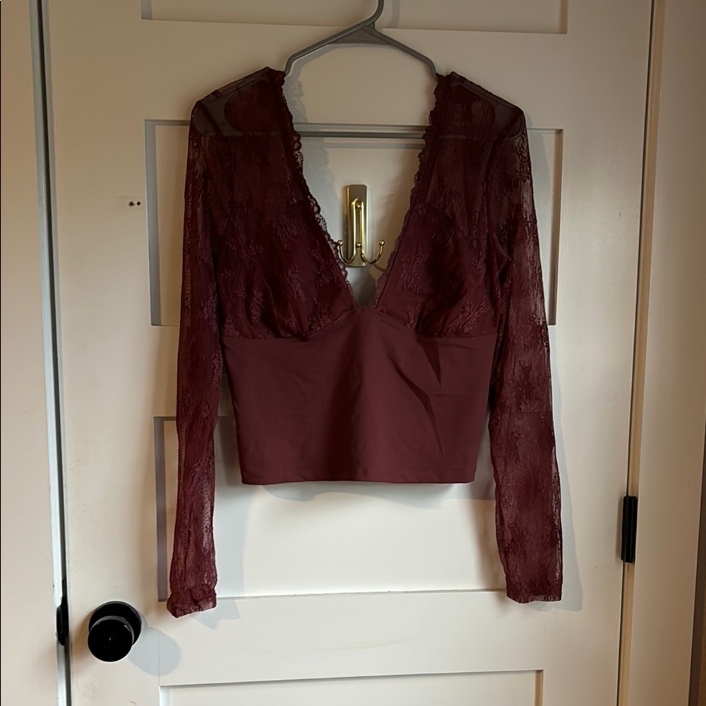 Free people burgundy lace top large